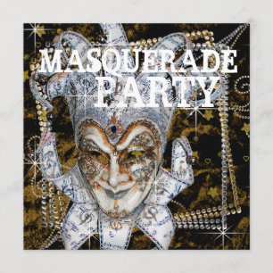 Invitation Masque de bal masqué noir et or argenté