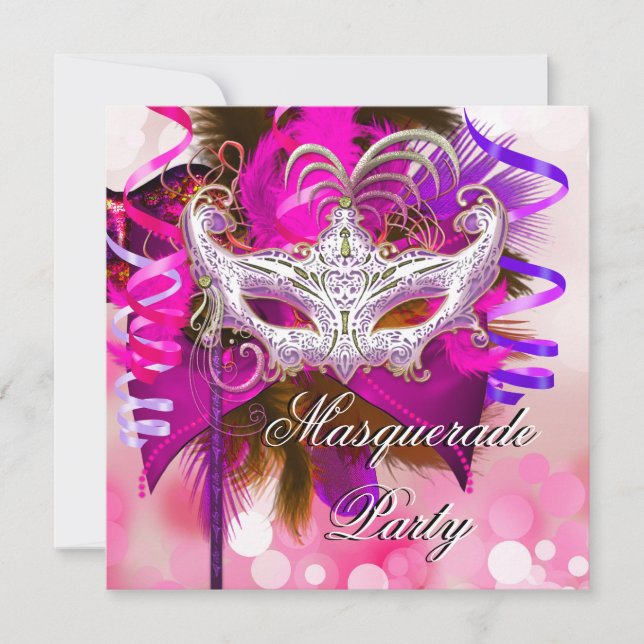 Invitation Masque de bal masqué noir violet rose Mardi Gras (Devant)