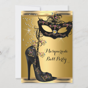 Invitation Masque de bal masqué or et noir Masque Bijou