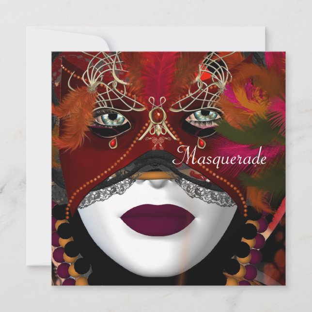 Invitation Masque de bal masqué Parti Masque Noir Rouge 2 (Devant)