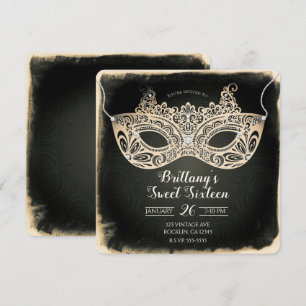 Invitation Masque de bal masqué perle verte vintage Sweet 16 