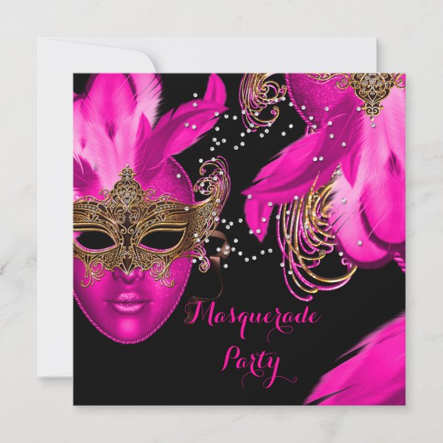 Invitation Masque de Bal Masqué Rose Party Masks (Devant)