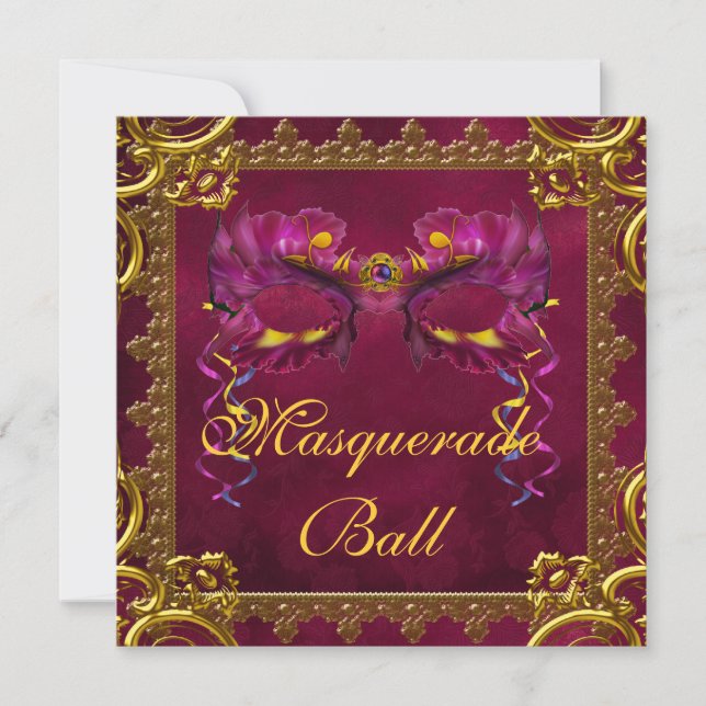 Invitation Masque de bal masqué rouge or burgundy bordeaux (Devant)