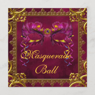 Invitation Masque de bal masqué rouge or burgundy bordeaux