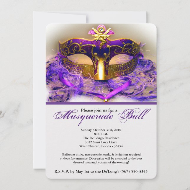 Invitation Masque de bal masqué violet Costume d'Halloween Fê (Devant)
