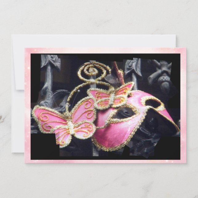 Invitation Masque de Bal Papillon Rose (Devant)