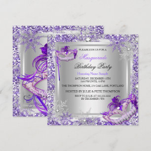 Invitation Masque de Bal Purple Silver Flocons de Neige Masqu