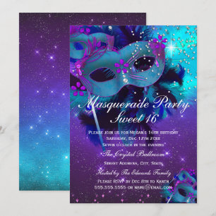 Invitation Masque de bijou à plumes violet sarcelle Invitatio