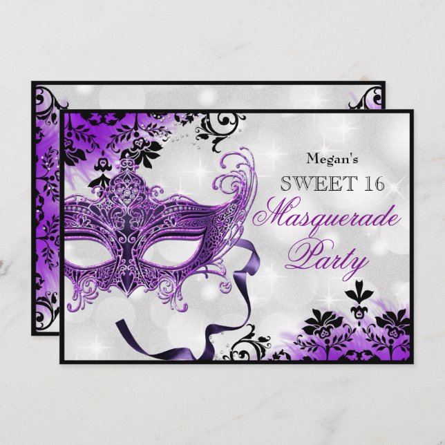 Invitation Masque de bijoux & Damas pourpre Masquerade Sweet  (Devant / Derrière)
