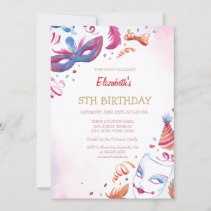 Invitation Masque de Carnaval à l'aquarelle pour anniversaire