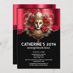 Invitation Masque de carnaval en or rouge noir