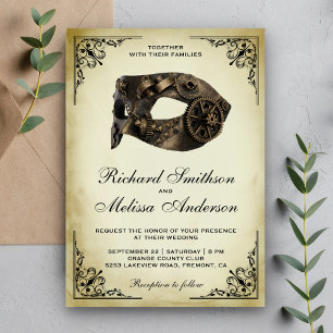 Invitation Masque de Carnaval Steampunk Vintage pour Mariage