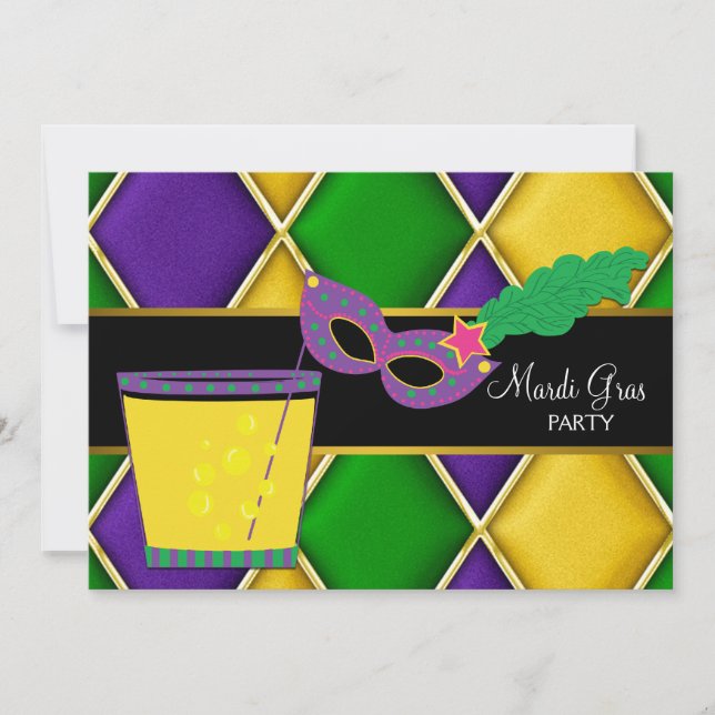 Invitation Masque de cocktail Fleur de Lis Fête de Mardi Gras (Devant)
