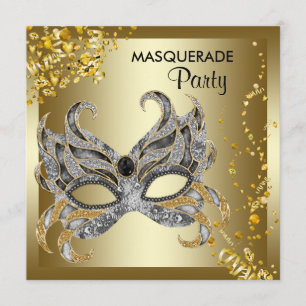 Invitation Masque de confettis argent or soirée masquée