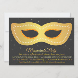 Invitation Masque de déguisement à motif or faux glamour pour