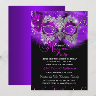 Invitation Masque de dentelle étincelante Purple Masquerade S