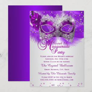 Invitation Masque de dentelle Purple Argent Masquerade Sweet 