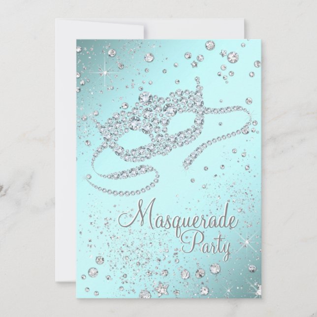 Invitation Masque de diamant bleu sarcelle Fête masquée (Devant)