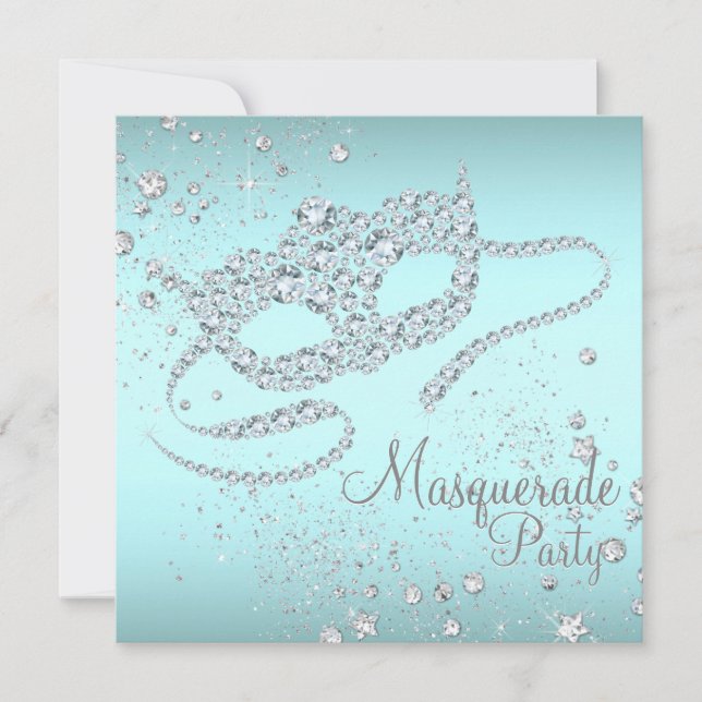 Invitation Masque de diamant bleu sarcelle Fête masquée (Devant)