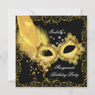 Invitation Masque de fête costumée Or Noir Jaune