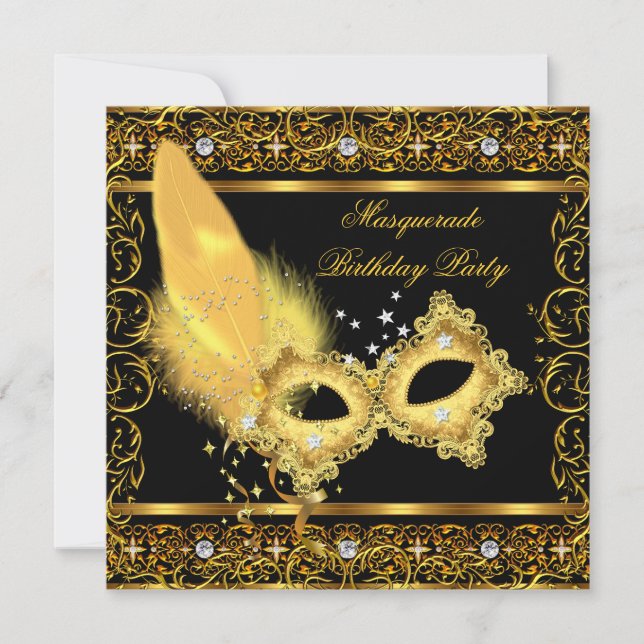 Invitation Masque de Fête Costumée Or Noir Jaune Masque 4 (Devant)