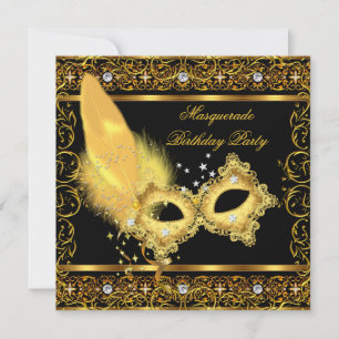 Invitation Masque de Fête Costumée Or Noir Jaune Masque 4