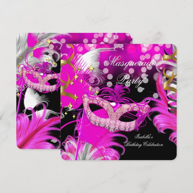 Invitation Masque de fête d'anniversaire Fête déguisée Rose C (Devant / Derrière)