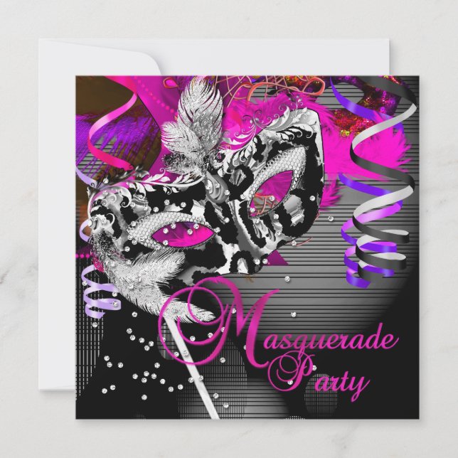 Invitation Masque de fête d'anniversaire Masquerade Argent Ro (Devant)