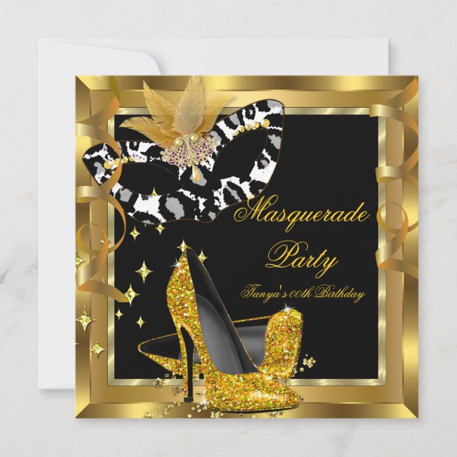 Invitation Masque de fête d'anniversaire Masquerade Talons ha (Devant)