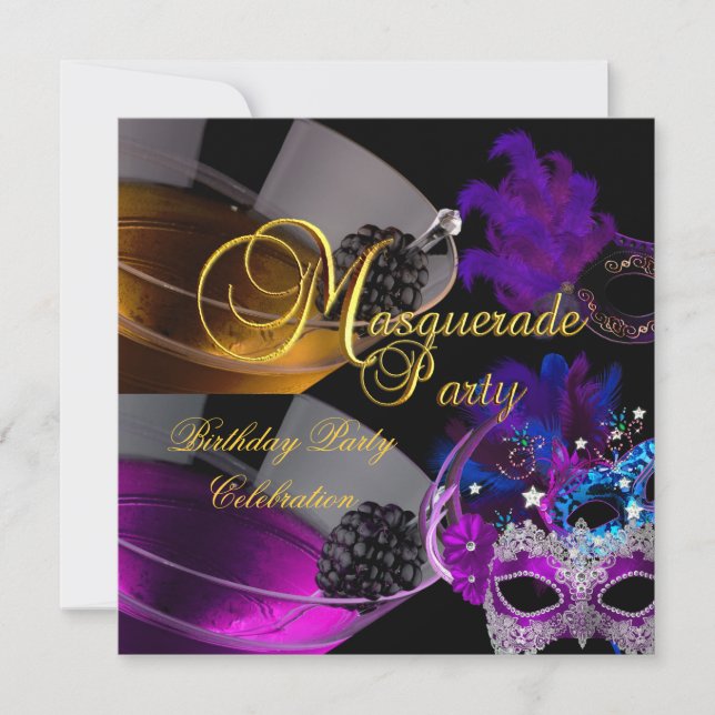 Invitation Masque de fête d'anniversaire Masques roses violet (Devant)