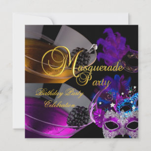Invitation Masque de fête d'anniversaire Masques violets rose