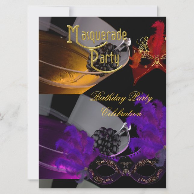 Invitation Masque de fête d'anniversaire violet rouge noir (Devant)