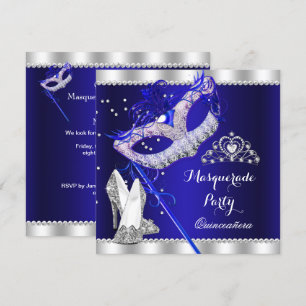 Invitation Masque de Fête de Quinceañera avec Talons Bleu Roy