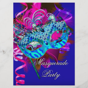 Invitation Masque de fête masquée Bleu sarcelle rose métallis