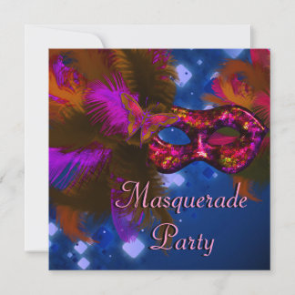 Invitation Masque de fête masquée noir violet rouge Mardi Gra