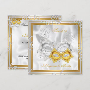 Invitation Masque de fête Masquerade Sweet 16 argent or 2