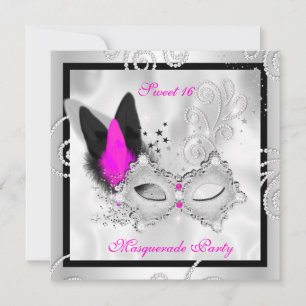 Invitation Masque de fête Sweet 16 rose chaud argenté 2
