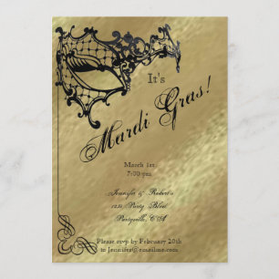Invitation Masque de Filigree sur Gold Mardi Gras Party