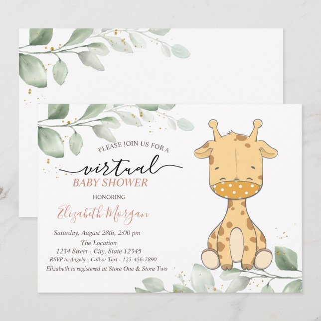 Invitation Masque de girafe nouveau-né Shower Virtuel (Devant / Derrière)