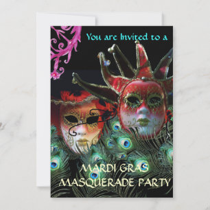 INVITATION MASQUE DE LA DAME ROUGE ET DE JESTER AVEC DES PIED