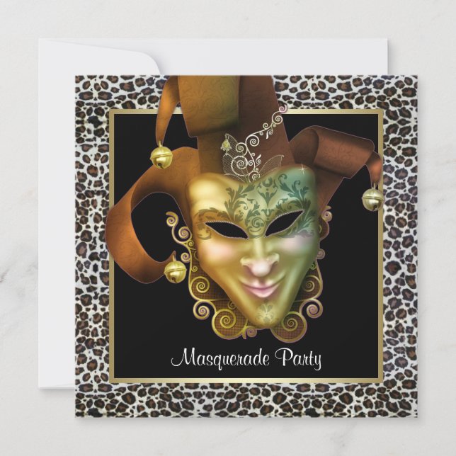 Invitation Masque de léopard noir et or pour soirée masquée (Devant)