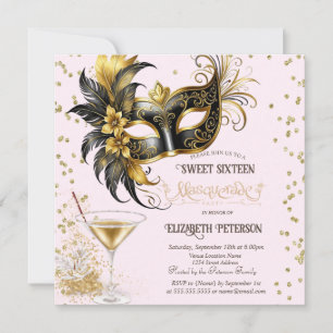 Invitation Masque de Mardi Gras Diamants Champagne Sweet 16