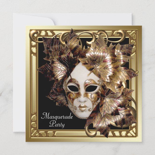 Invitation Masque de Mardi Gras Noir Or Soirée Mascarade (Devant)