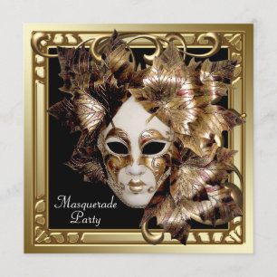 Invitation Masque de Mardi Gras Noir Or Soirée Mascarade