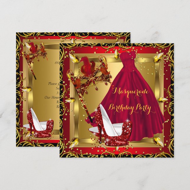 Invitation Masque de Mascarade Chaussure Talon Haut Rouge Ann (Devant / Derrière)