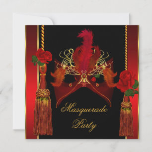Invitation Masque de Mascarade Élégant Noir Rose Rouge Or
