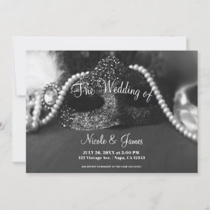 Invitation Masque de mascarade noir et blanc perles mariage