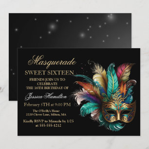 Invitation Masque de Mascarade Personnalisé Turquoise Paillet