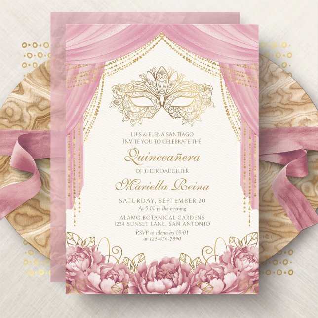 Invitation Masque de Mascarade Rose Pâle Quinceanera (Créateur téléchargé)