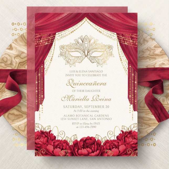 Invitation Masque de Mascarade Rouge Moderne Quinceanera (Créateur téléchargé)